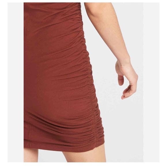 Athleta Apres Bodycon, Jersey, Knee Length Dress, Burnt Red, Size Medium - Picture 3 of 10